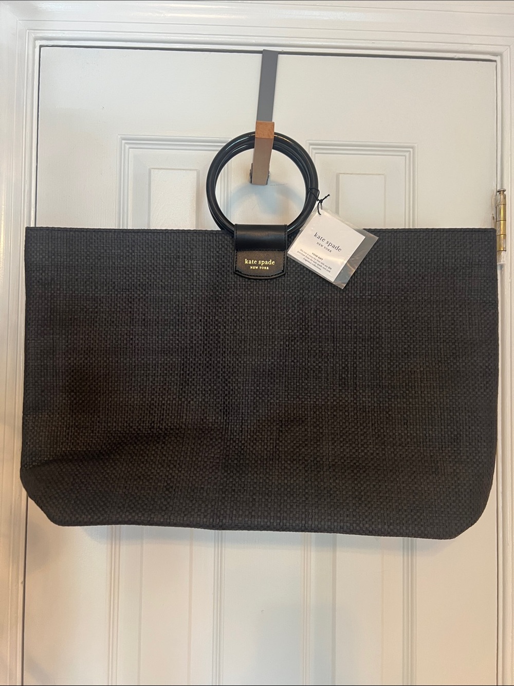 kate spade black woven ring-handle tote